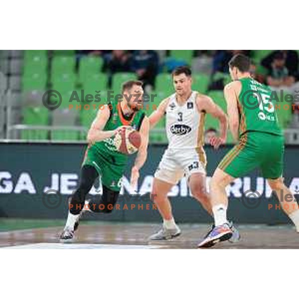 in action during ABA league 2022-2033 regular season match between Cedevita Olimpija and SC Derby in Ljubljana, Slovenia on April 4, 2023 