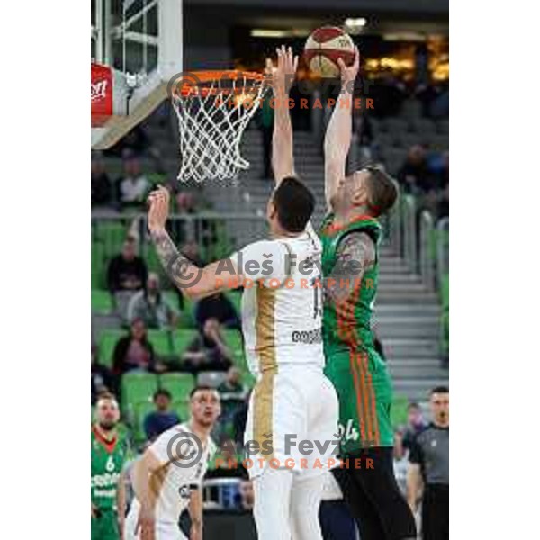 Alen Omic in action during ABA league 2022-2033 regular season match between Cedevita Olimpija and SC Derby in Ljubljana, Slovenia on April 4, 2023 