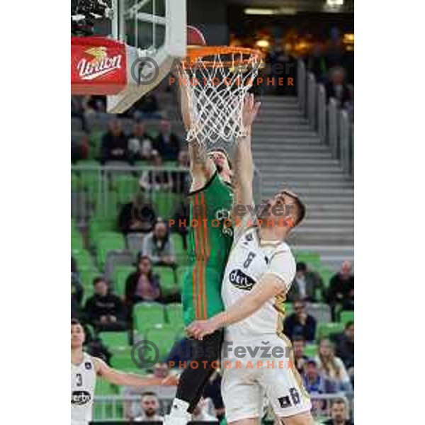 in action during ABA league 2022-2033 regular season match between Cedevita Olimpija and SC Derby in Ljubljana, Slovenia on April 4, 2023