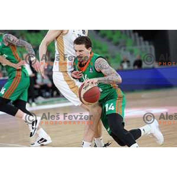 in action during ABA league 2022-2033 regular season match between Cedevita Olimpija and SC Derby in Ljubljana, Slovenia on April 4, 2023