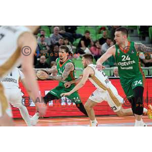 in action during ABA league 2022-2033 regular season match between Cedevita Olimpija and SC Derby in Ljubljana, Slovenia on April 4, 2023