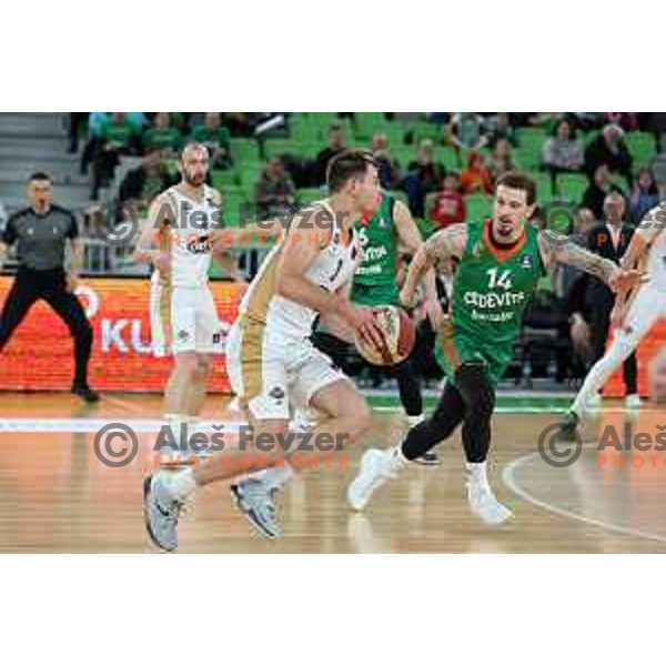 in action during ABA league 2022-2033 regular season match between Cedevita Olimpija and SC Derby in Ljubljana, Slovenia on April 4, 2023