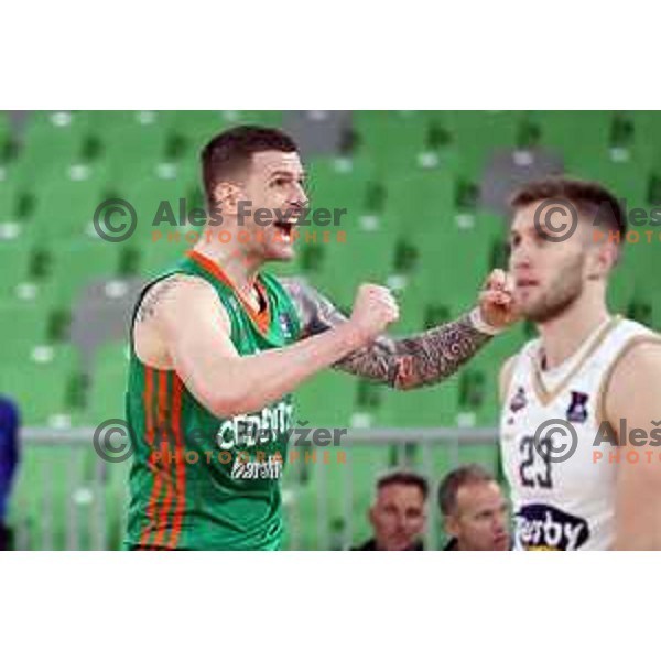 Alen Omic in action during ABA league 2022-2033 regular season match between Cedevita Olimpija and SC Derby in Ljubljana, Slovenia on April 4, 2023 