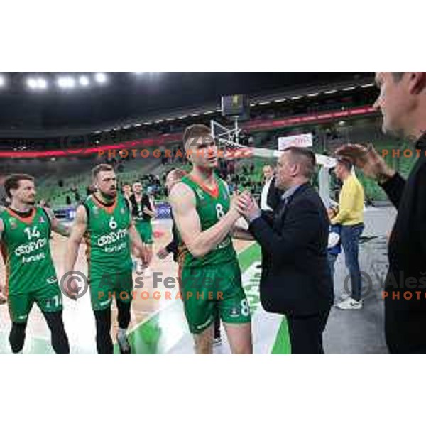 in action during ABA league 2022-2033 regular season match between Cedevita Olimpija and SC Derby in Ljubljana, Slovenia on April 4, 2023