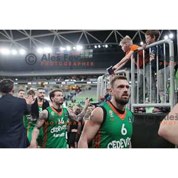 in action during ABA league 2022-2033 regular season match between Cedevita Olimpija and SC Derby in Ljubljana, Slovenia on April 4, 2023