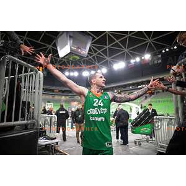 Alen Omic in action during ABA league 2022-2033 regular season match between Cedevita Olimpija and SC Derby in Ljubljana, Slovenia on April 4, 2023 