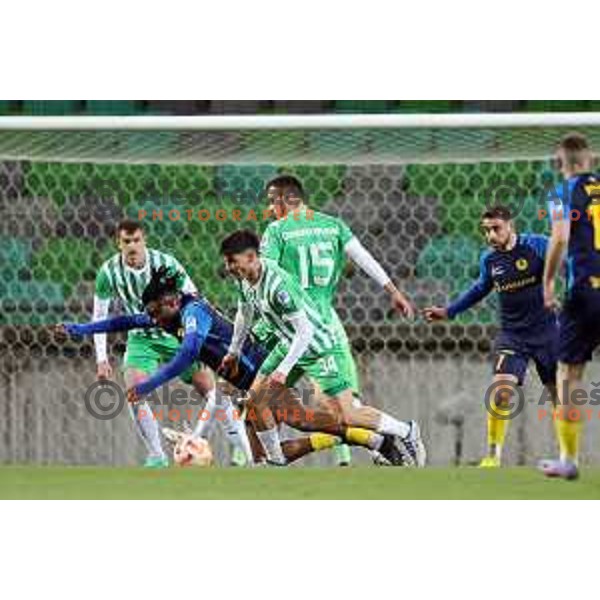 In action during quarter-final of Pivovarna Union Slovenian Cup football match between Olimpija and Celje in SRC Stozice, Ljubljana, Slovenia on April 6, 2023