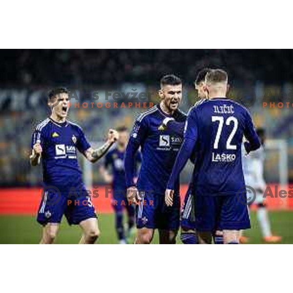 Rok Kronaveter celebrating during Prva liga Telemach football match between Maribor and Koper in Ljudski vrt, Maribor, Slovenia on April 8, 2023. Photo: Jure Banfi
