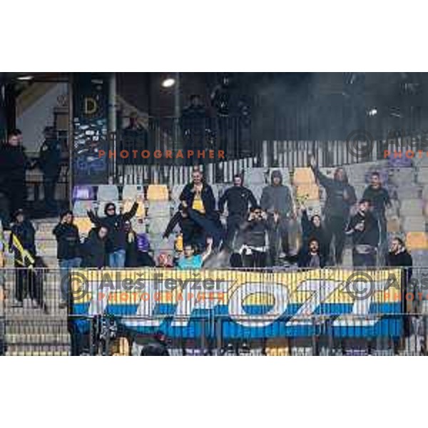 Koper supporters during Prva liga Telemach football match between Maribor and Koper in Ljudski vrt, Maribor, Slovenia on April 8, 2023. Photo: Jure Banfi