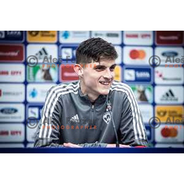 Marin Lausic at the press conference during Prva liga Telemach football match between Maribor and Koper in Ljudski vrt, Maribor, Slovenia on April 8, 2023. Photo: Jure Banfi