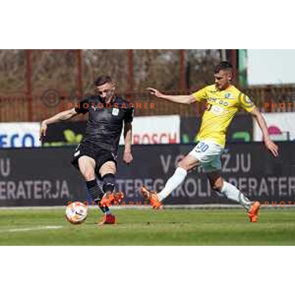 Almin Kurtovic in action during Prva Liga Telemach 2022-2023 football match between Bravo and Olimpija in Ljubljana, Slovenia on April 10, 2023 