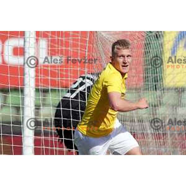 Luka Stor celebrates goal during Prva Liga Telemach 2022-2023 football match between Bravo and Olimpija in Ljubljana, Slovenia on April 10, 2023