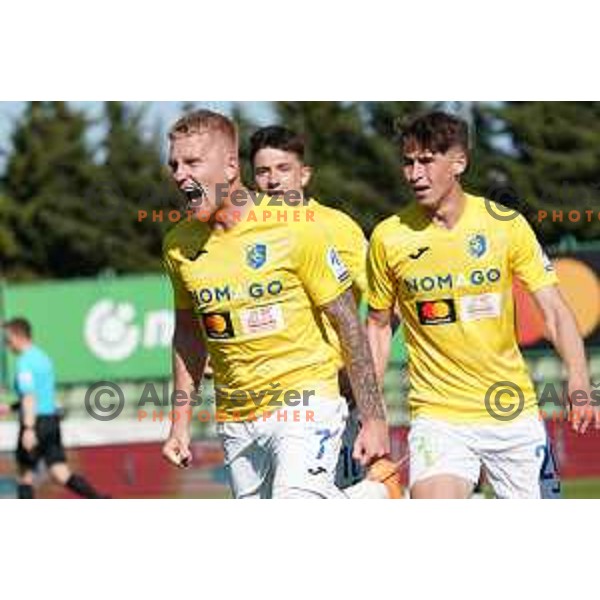 Luka Stor celebrates goal during Prva Liga Telemach 2022-2023 football match between Bravo and Olimpija in Ljubljana, Slovenia on April 10, 2023