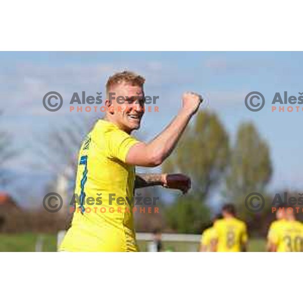 Luka Stor celebrates goal during Prva Liga Telemach 2022-2023 football match between Bravo and Olimpija in Ljubljana, Slovenia on April 10, 2023