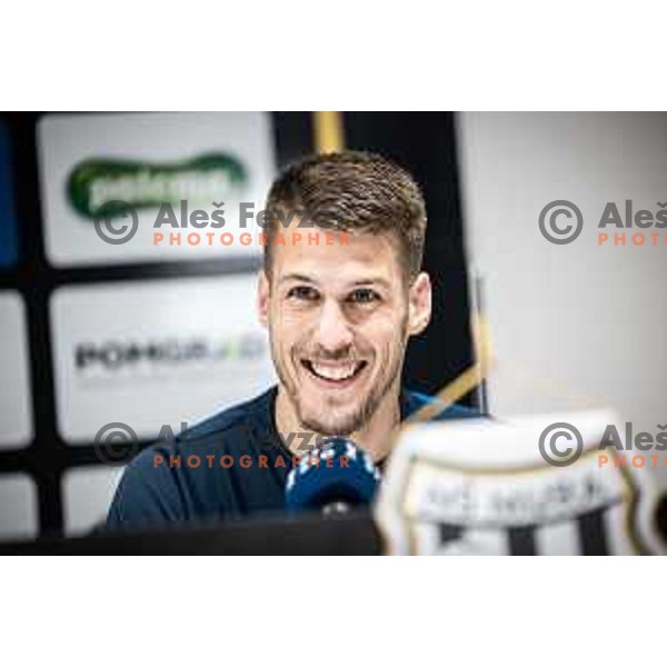 Lovro Bizjak at the press conference during Prva liga Telemach football match between Mura and Celje in Fazanerija, Murska Sobota, Slovenia on April 10, 2023. Photo: Jure Banfi