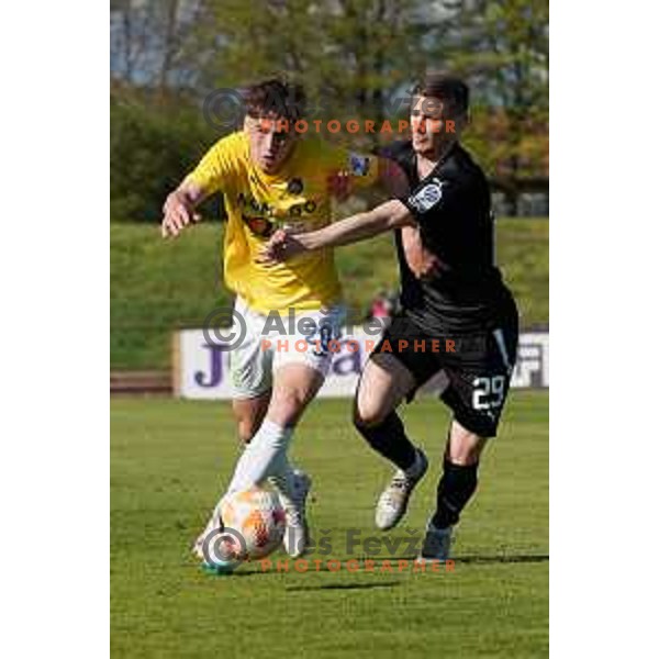 in action during Prva Liga Telemach 2022-2023 football match between Bravo and Olimpija in Ljubljana, Slovenia on April 10, 2023