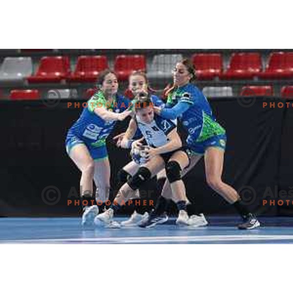 Nena Cernigoj and Ana Abina in action during World Cup 2023 Qualification match between Slovenia and Italy in Ljubljana, Slovenia on April 12, 2023