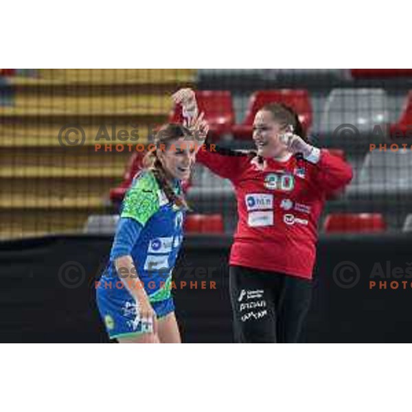 Ana Abina and Tajda Tripkovic in action during World Cup 2023 Qualification match between Slovenia and Italy in Ljubljana, Slovenia on April 12, 2023