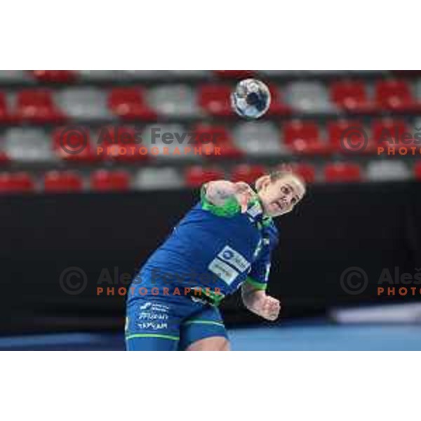 Valentina Klemencic in action during World Cup 2023 Qualification match between Slovenia and Italy in Ljubljana, Slovenia on April 12, 2023 