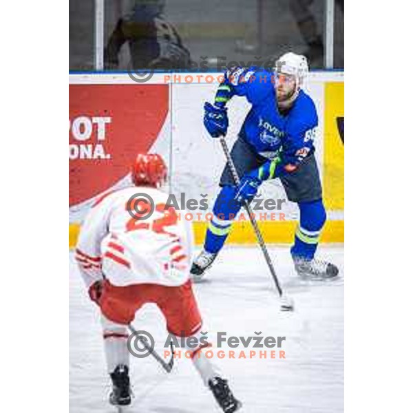 in action during friendly ice hockey match between Slovenia and Poland in Ledna Dvorana, Maribor, Slovenia on April 13, 2023. Photo: Jure Banfi