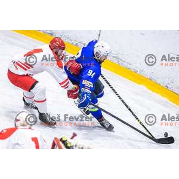 in action during friendly ice hockey match between Slovenia and Poland in Ledna Dvorana, Maribor, Slovenia on April 13, 2023. Photo: Jure Banfi