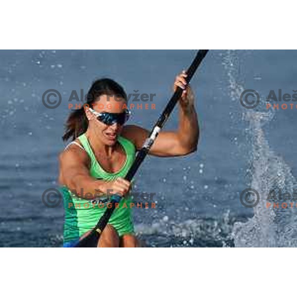 Anja Osterman during kayak practice session in Ankaran, Slovenia on October 6, 2022