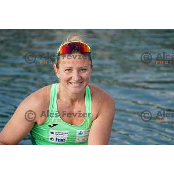 Spela Ponomarenko Janic during kayak practice session in Zusterna, Koper, Slovenia on October 6, 2022