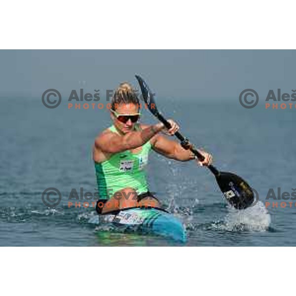 Spela Ponomarenko Janic during kayak practice session in Zusterna, Koper, Slovenia on October 6, 2022