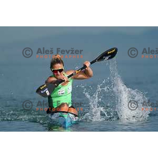 Spela Ponomarenko Janic during kayak practice session in Zusterna, Koper, Slovenia on October 6, 2022