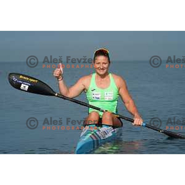 Spela Ponomarenko Janic during kayak practice session in Zusterna, Koper, Slovenia on October 6, 2022