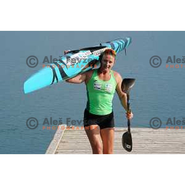 Spela Ponomarenko Janic during kayak practice session in Zusterna, Koper, Slovenia on October 6, 2022