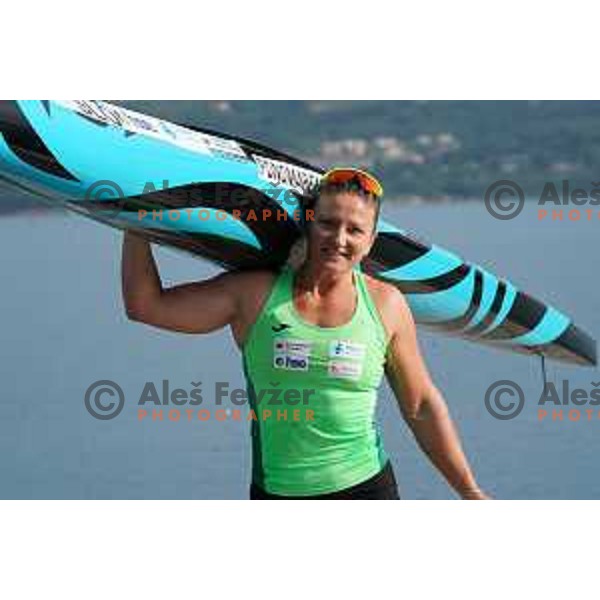 Spela Ponomarenko Janic during kayak practice session in Zusterna, Koper, Slovenia on October 6, 2022