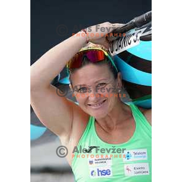 Spela Ponomarenko Janic during kayak practice session in Zusterna, Koper, Slovenia on October 6, 2022