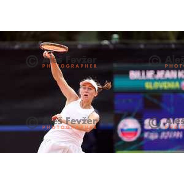 Kaja Juvan (SLO) in action during Bilie Jean King Cup between Slovenia and Romania in SRC Bonifika, Koper, Slovenia on April 14, 2023