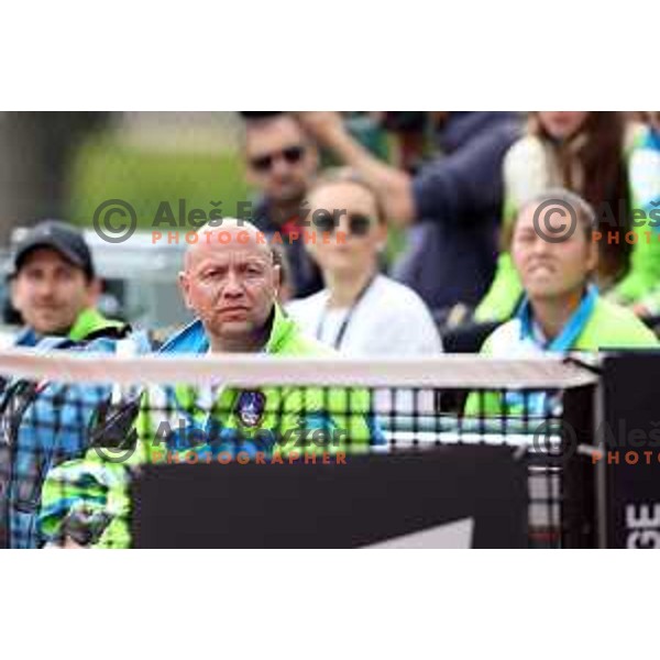Andrej Krasevec in action during Bilie Jean King Cup between Slovenia and Romania in SRC Bonifika, Koper, Slovenia on April 14, 2023