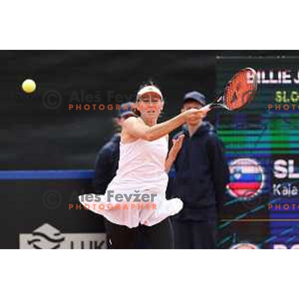 Kaja Juvan (SLO) in action during Bilie Jean King Cup between Slovenia and Romania in SRC Bonifika, Koper, Slovenia on April 14, 2023