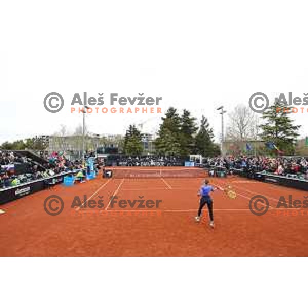 Kaja Juvan (SLO) in action during Bilie Jean King Cup between Slovenia and Romania in SRC Bonifika, Koper, Slovenia on April 14, 2023