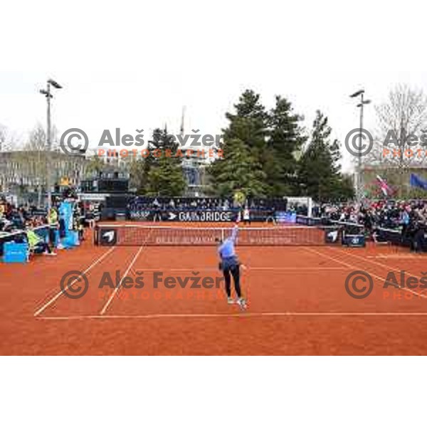 Kaja Juvan (SLO) in action during Bilie Jean King Cup between Slovenia and Romania in SRC Bonifika, Koper, Slovenia on April 14, 2023