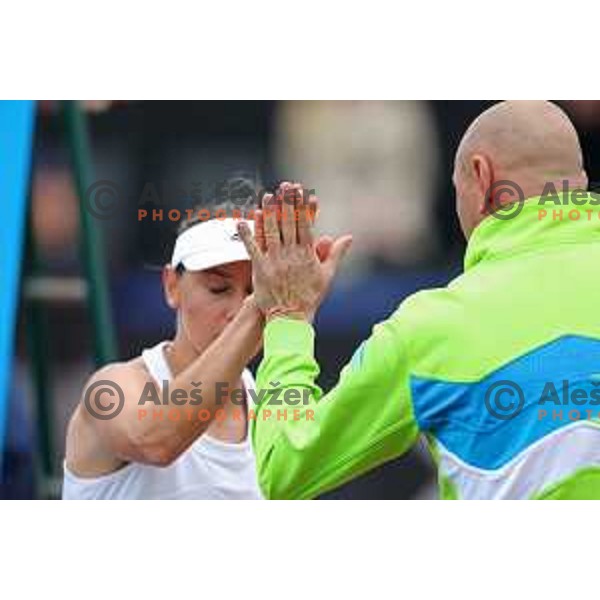Kaja Juvan (SLO) in action during Bilie Jean King Cup between Slovenia and Romania in SRC Bonifika, Koper, Slovenia on April 14, 2023