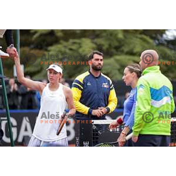 Kaja Juvan (SLO) and Andrej Krasevec in action during Bilie Jean King Cup between Slovenia and Romania in SRC Bonifika, Koper, Slovenia on April 14, 2023