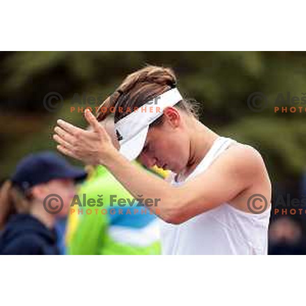 Kaja Juvan (SLO) in action during Bilie Jean King Cup between Slovenia and Romania in SRC Bonifika, Koper, Slovenia on April 14, 2023