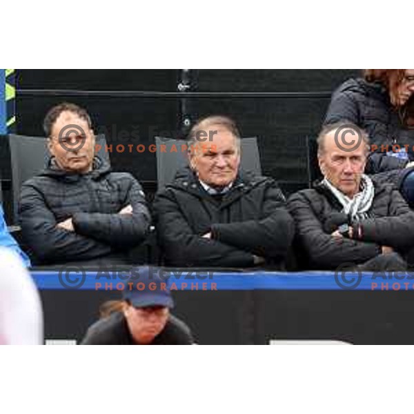 Andrej Slapar, Marko Umberger and Krasevec during Bilie Jean King Cup between Slovenia and Romania in SRC Bonifika, Koper, Slovenia on April 14, 2023