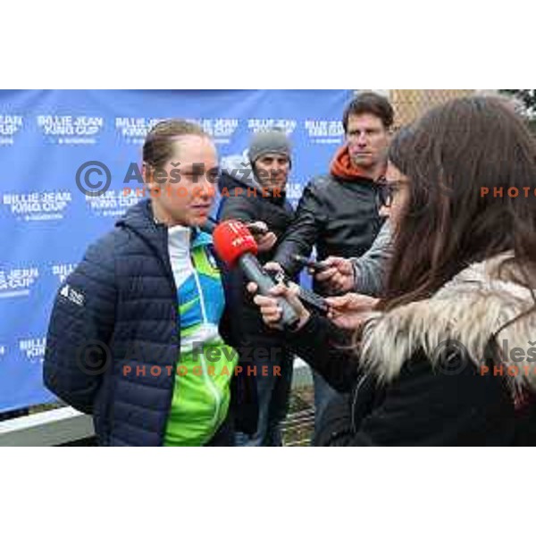 Kaja Juvan (SLO) in action during Bilie Jean King Cup between Slovenia and Romania in SRC Bonifika, Koper, Slovenia on April 14, 2023