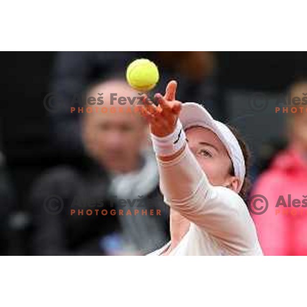 Tamara Zidansek (SLO) in action during Bilie Jean King Cup between Slovenia and Romania in SRC Bonifika, Koper, Slovenia on April 14, 2023