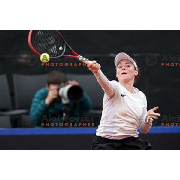 Tamara Zidansek (SLO) in action during Bilie Jean King Cup between Slovenia and Romania in SRC Bonifika, Koper, Slovenia on April 14, 2023