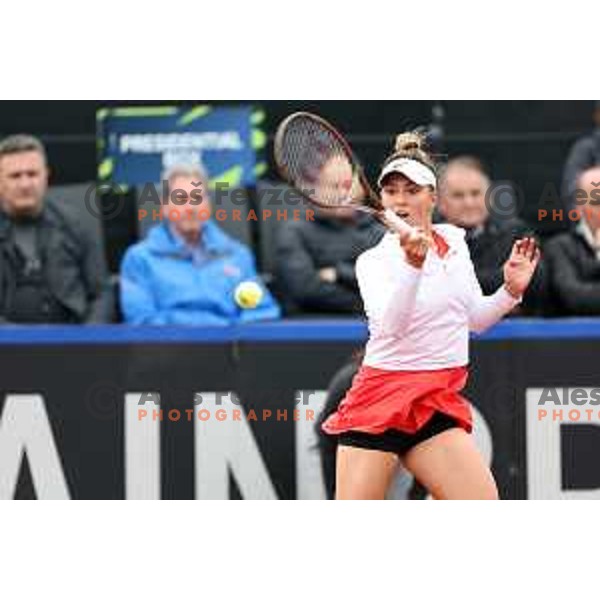 Jacqueline Adina Cristian (ROU) in action during Bilie Jean King Cup between Slovenia and Romania in SRC Bonifika, Koper, Slovenia on April 14, 2023