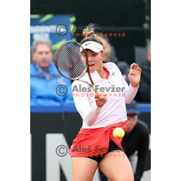 Jacqueline Adina Cristian (ROU) in action during Bilie Jean King Cup between Slovenia and Romania in SRC Bonifika, Koper, Slovenia on April 14, 2023