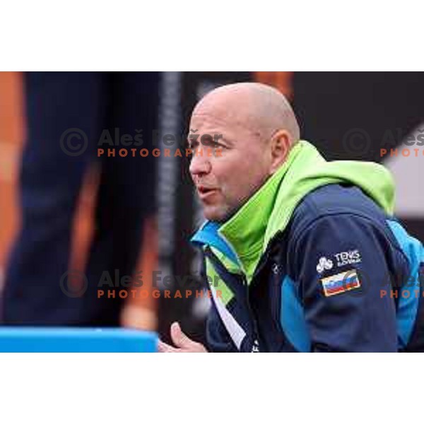 Andrej Krasevec, head coach of Slovenia during Bilie Jean King Cup between Slovenia and Romania in SRC Bonifika, Koper, Slovenia on April 14, 2023