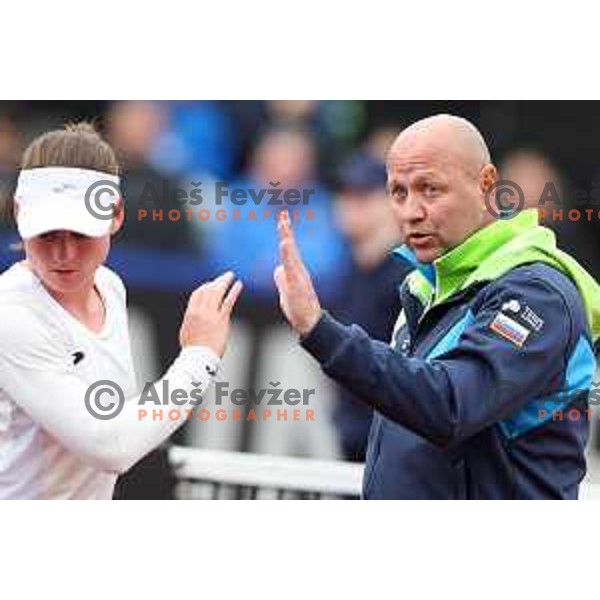 Tamara Zidansek (SLO) and Andrej Krasevec during Bilie Jean King Cup between Slovenia and Romania in SRC Bonifika, Koper, Slovenia on April 14, 2023