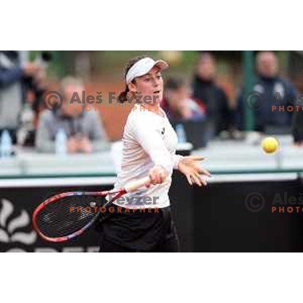 Tamara Zidansek (SLO) in action during Bilie Jean King Cup between Slovenia and Romania in SRC Bonifika, Koper, Slovenia on April 14, 2023